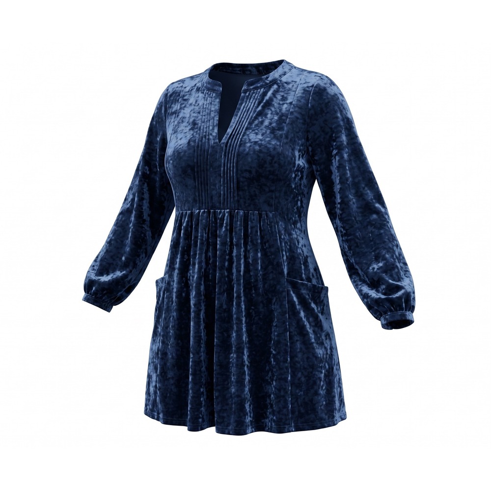 Vintage 90s Y2K Blue Crushed Velvet Pintuck Tunic Dress | Whimsigoth 1X